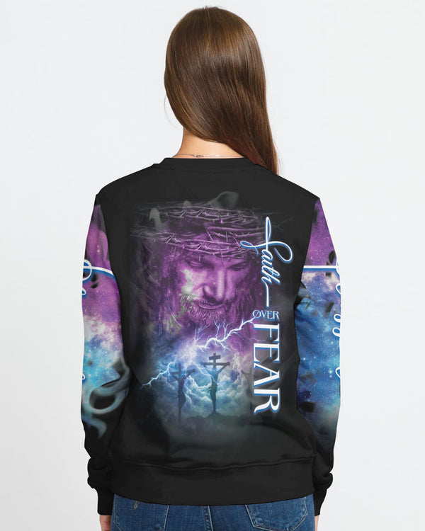 Faith Over Fear Jesus Galaxy Sky Women's Christian Sweatshirt