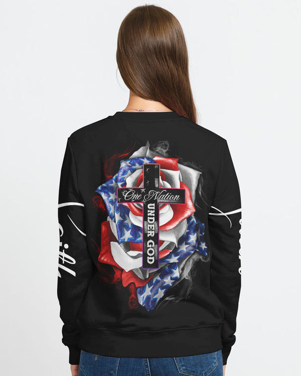 One Nation Under God Rose American Flag Women's Christian Sweatshirt