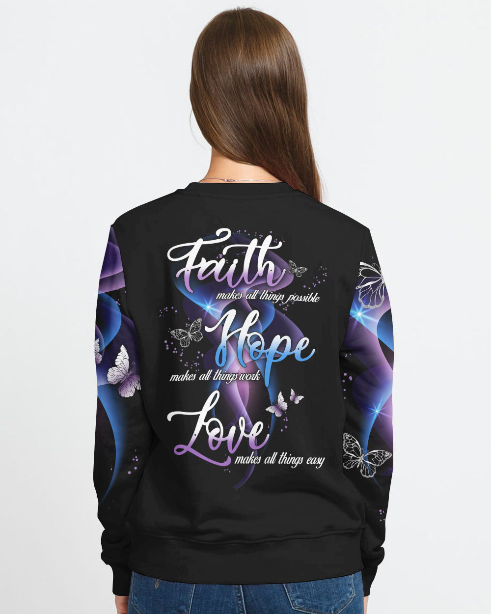Faith Hope Love Butterfly Abstract Women's Christian Sweatshirt