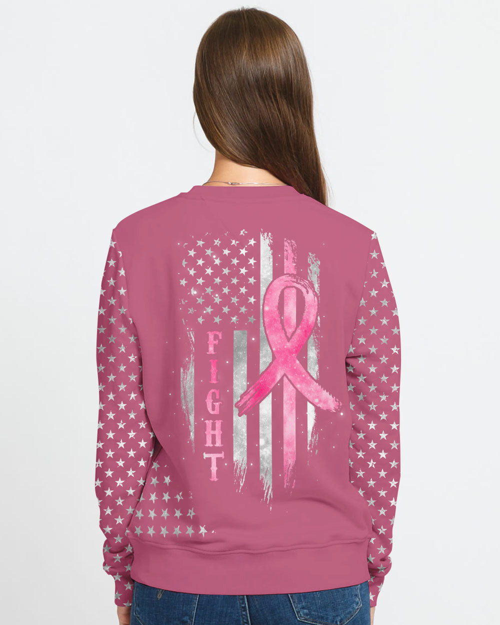 Fight Ribbon Silver Galaxy Flag Women's Breast Cancer Awareness Sweatshirt