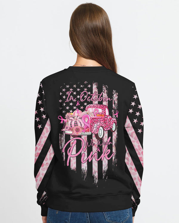In October We Wear Pink Truck Leopard Women's Breast Cancer Awareness Sweatshirt