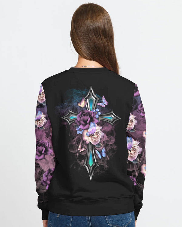 Faith Cross Floral Butterfly Women's Christian Sweatshirt