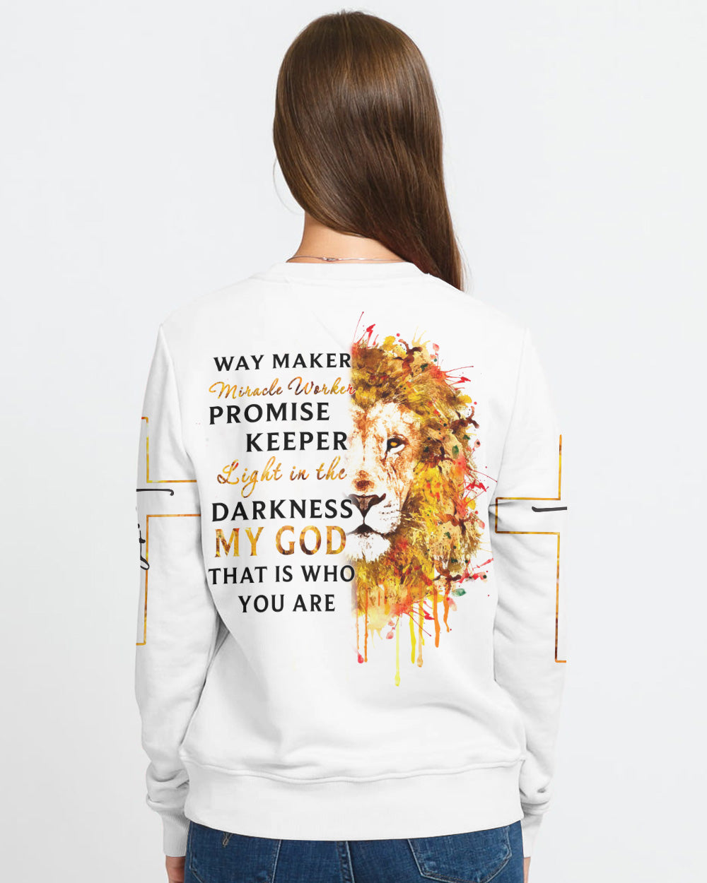 Way Maker Miracle Worker Faith Lion Watercolor Women's Christian Sweatshirt