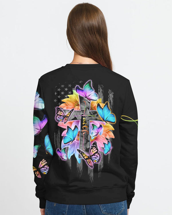 Faith Butterflies Sunflower Flag Cross Women's Christian Sweatshirt