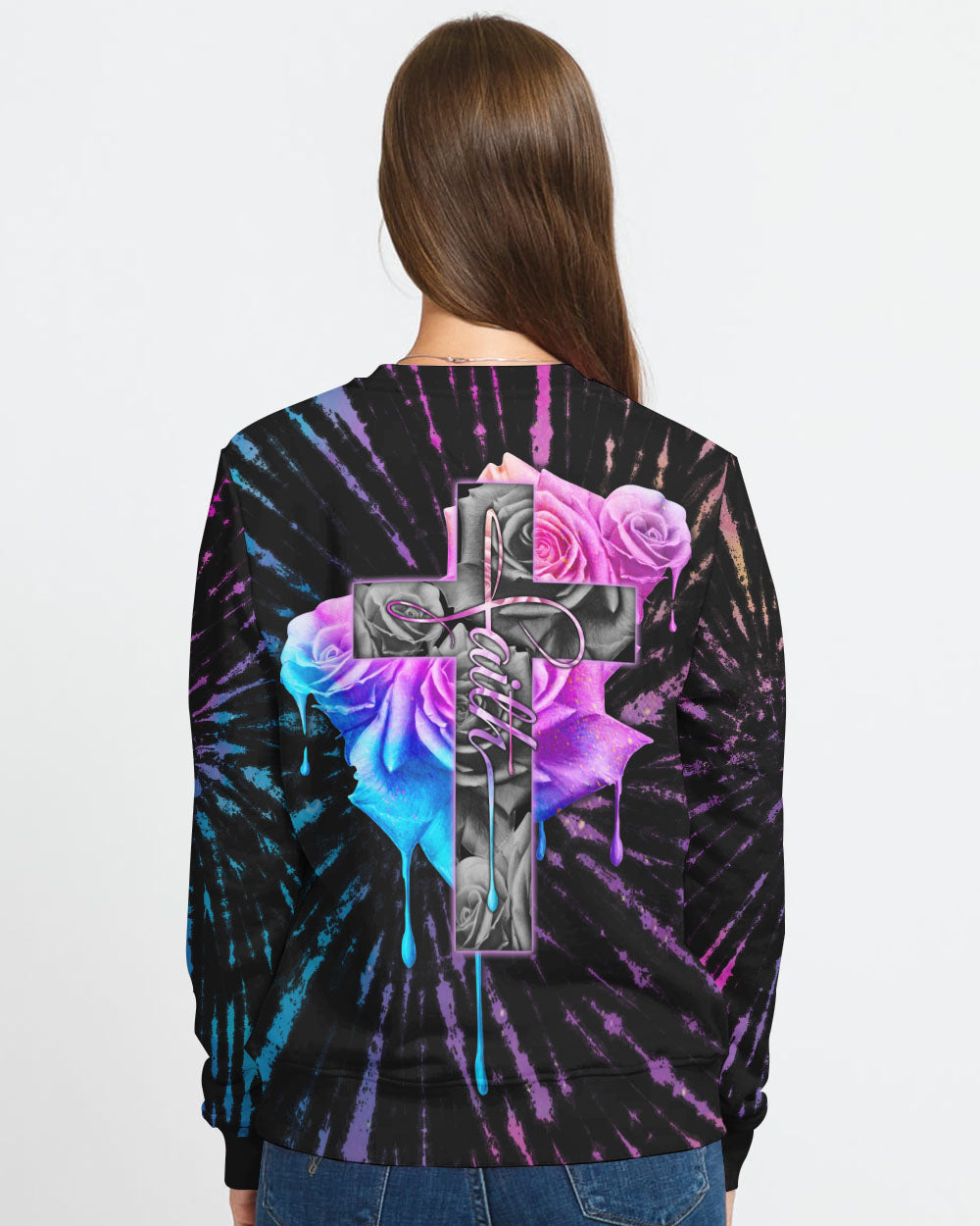 Faith Rose Watercolor Tie Dye Women's Christian Sweatshirt