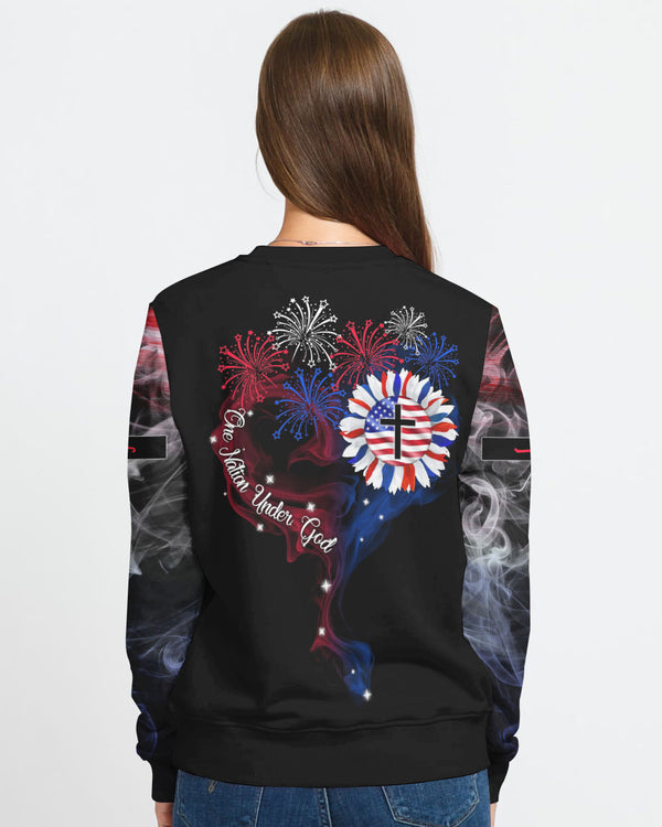 One Nation Under God Firework Smoke Flag Independence Day Women's Christian Sweatshirt