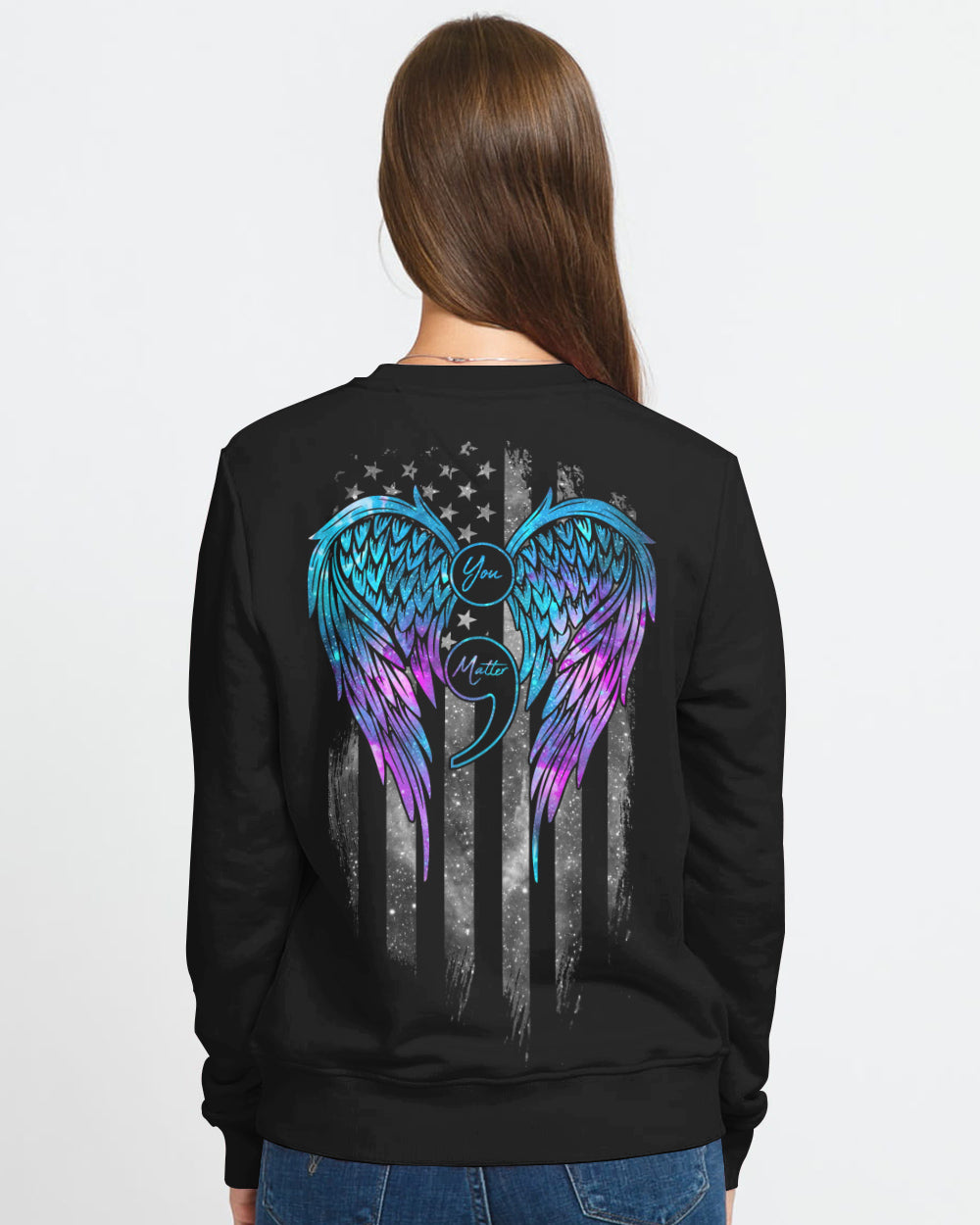Stay Your Story Is Not Over Flag Wings Women's Suicide Awareness Sweatshirt