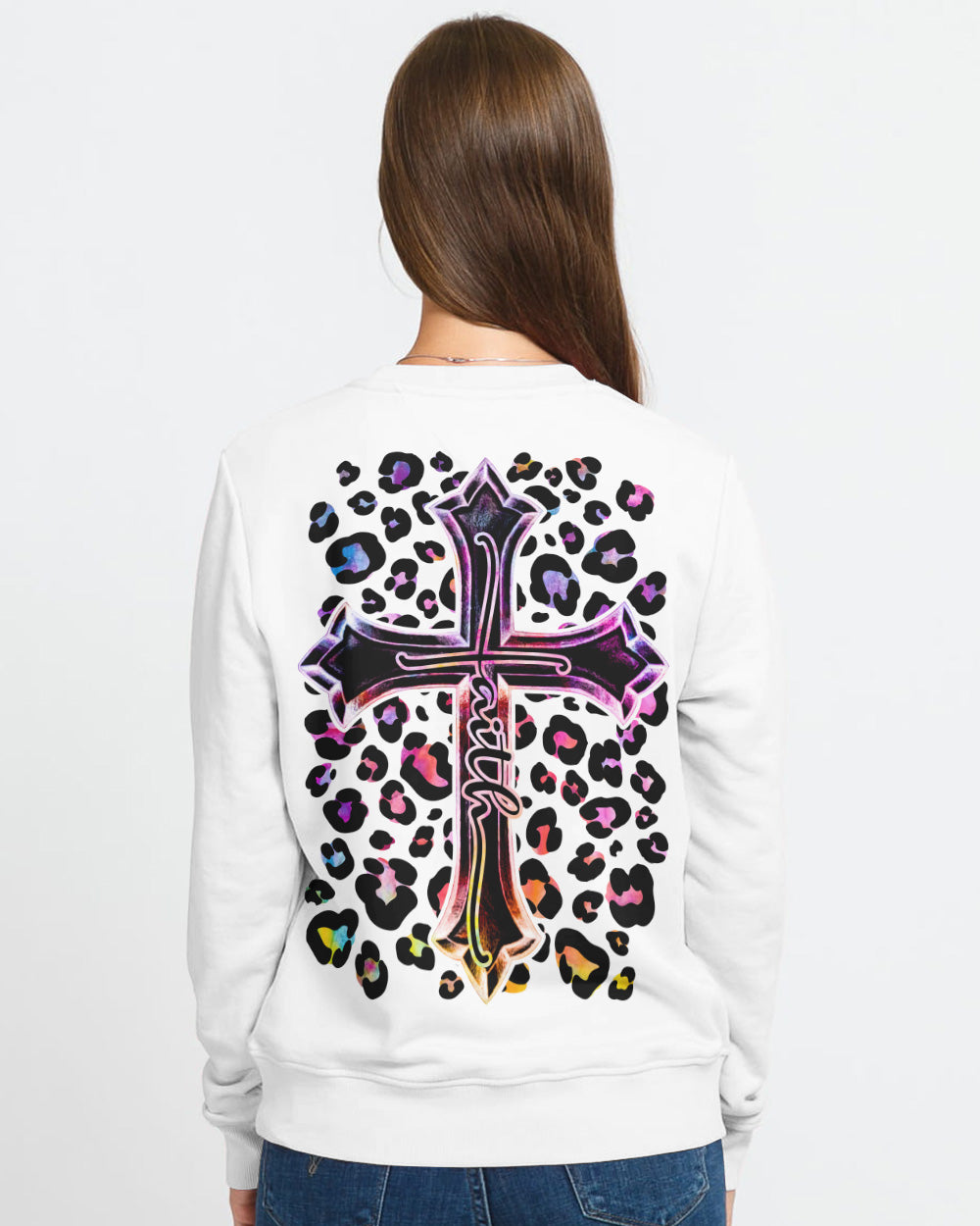 Cross Faith Leopard White Women's Christian Sweatshirt