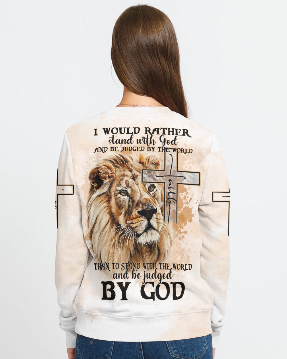 I Would Rather Stand With God Painting Lion Women's Christian Sweatshirt
