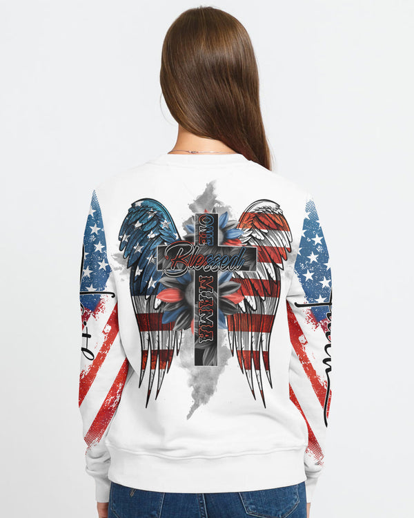 One Blessed Mama America Wings Cross Women's Christian Sweatshirt