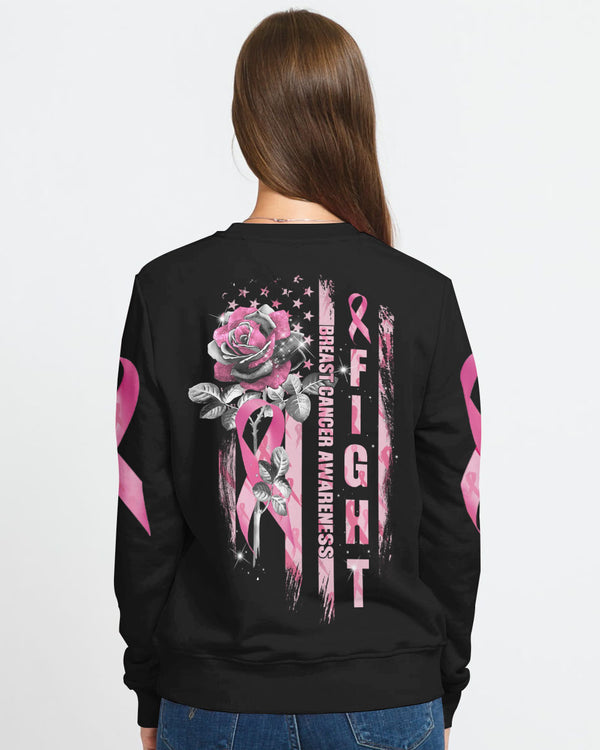 Pink Rose Ribbon Flag Women's Breast Cancer Awareness Sweatshirt