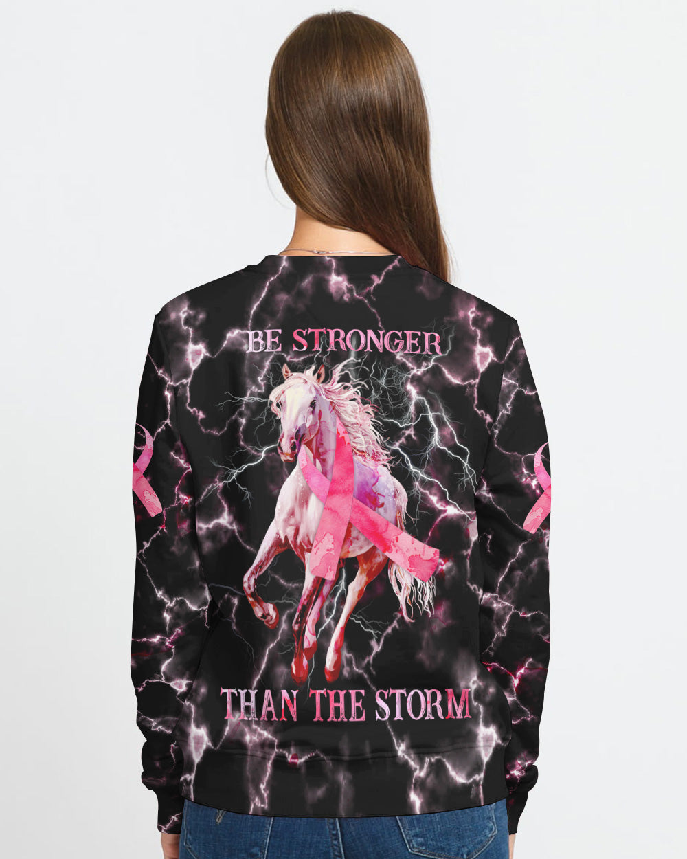 Be Stronger Than The Storm Horse Women's Breast Cancer Awareness Sweatshirt