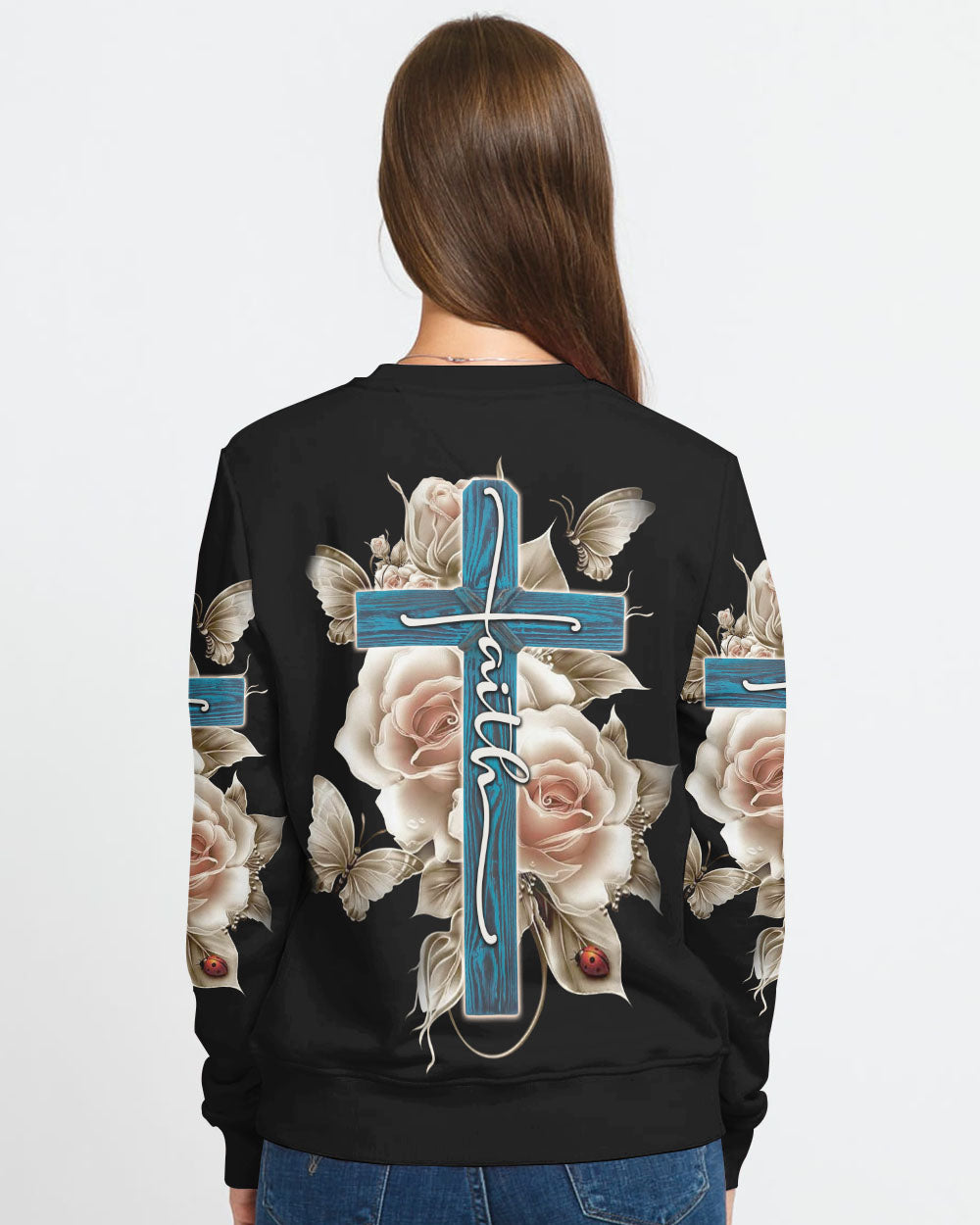 Rose Light Faith Cross Women's Christian Sweatshirt