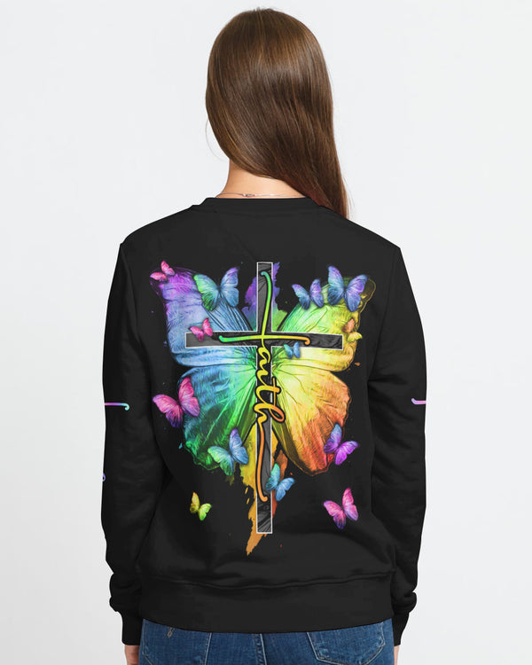 I Believe There Are Angles Among Us Colorful Butterfly Women's Christian Sweatshirt