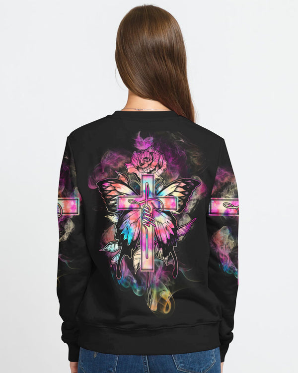 Tie Dye Butterfly Cross Faith With Rose Women's Christian Sweatshirt