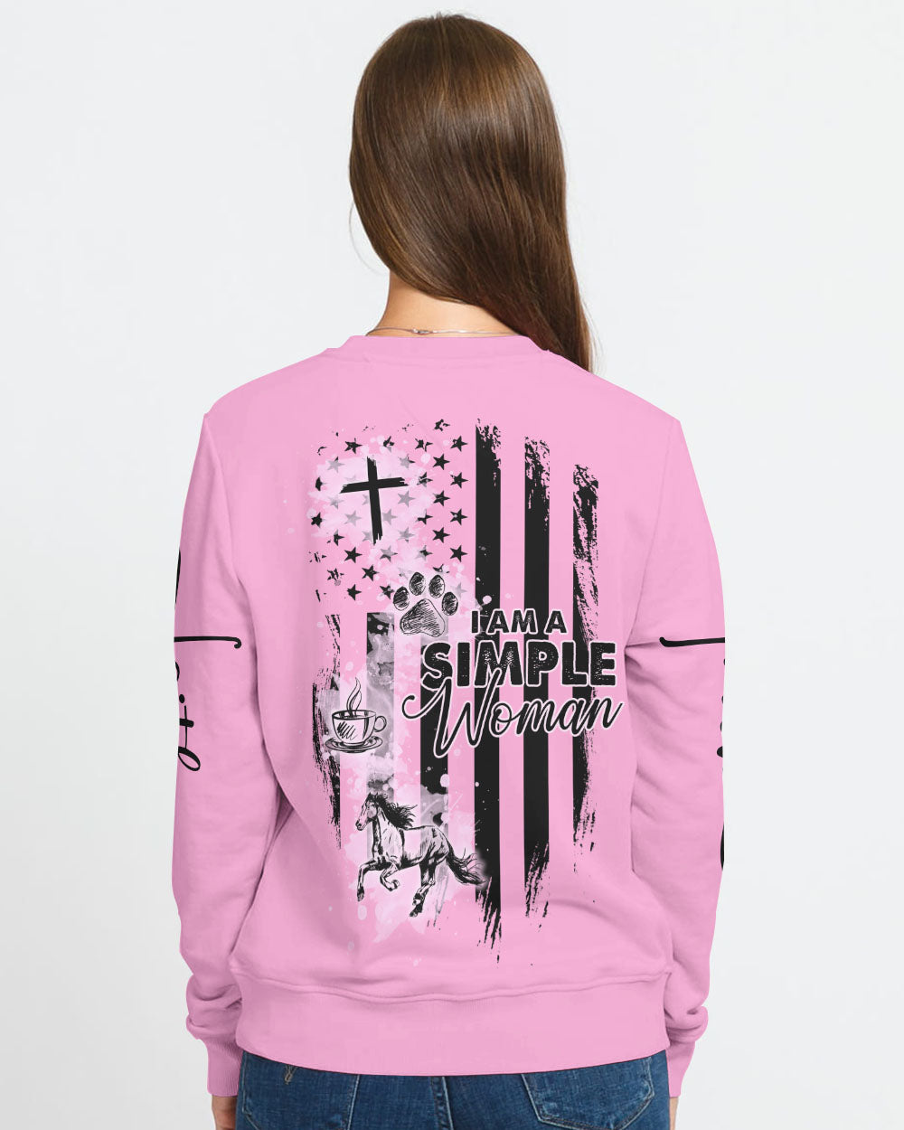 I Am A Simple Woman Pink Flag Women's Christian Sweatshirt