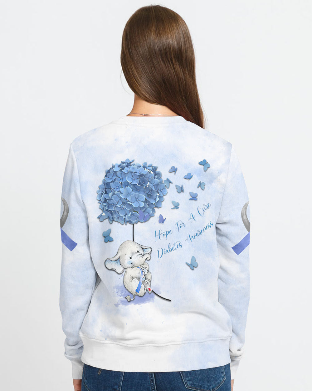Hope For A Cure Flower Elephant Women's Diabetes Awareness Sweatshirt