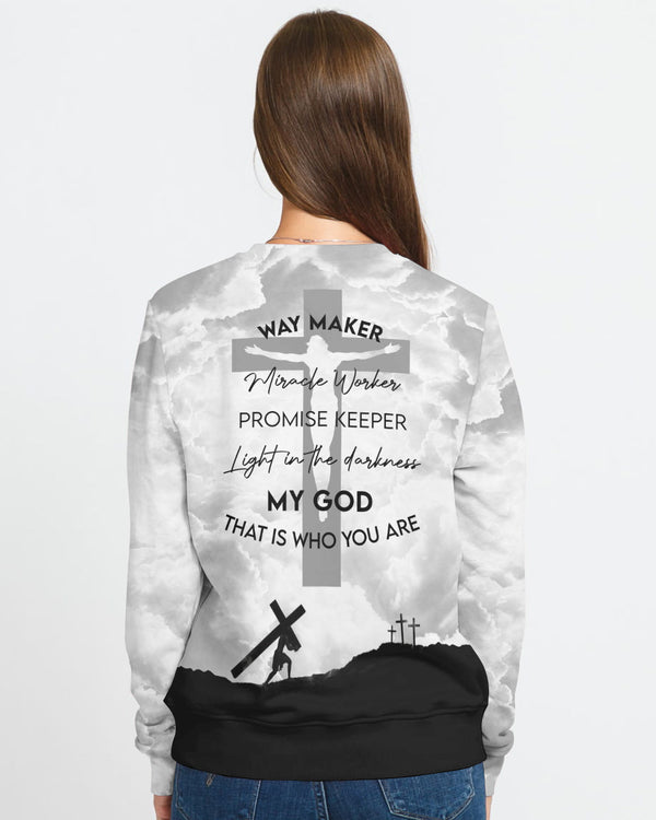 Miracle Worker Promise Keeper Light In The Darkness White Black Cross Women's Christian Sweatshirt
