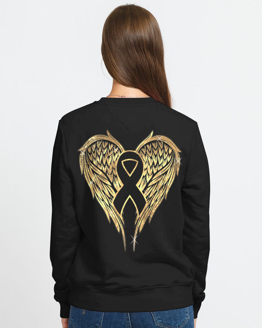 Wings Ribbon Glitter Women's Childhood Cancer Awareness Sweatshirt