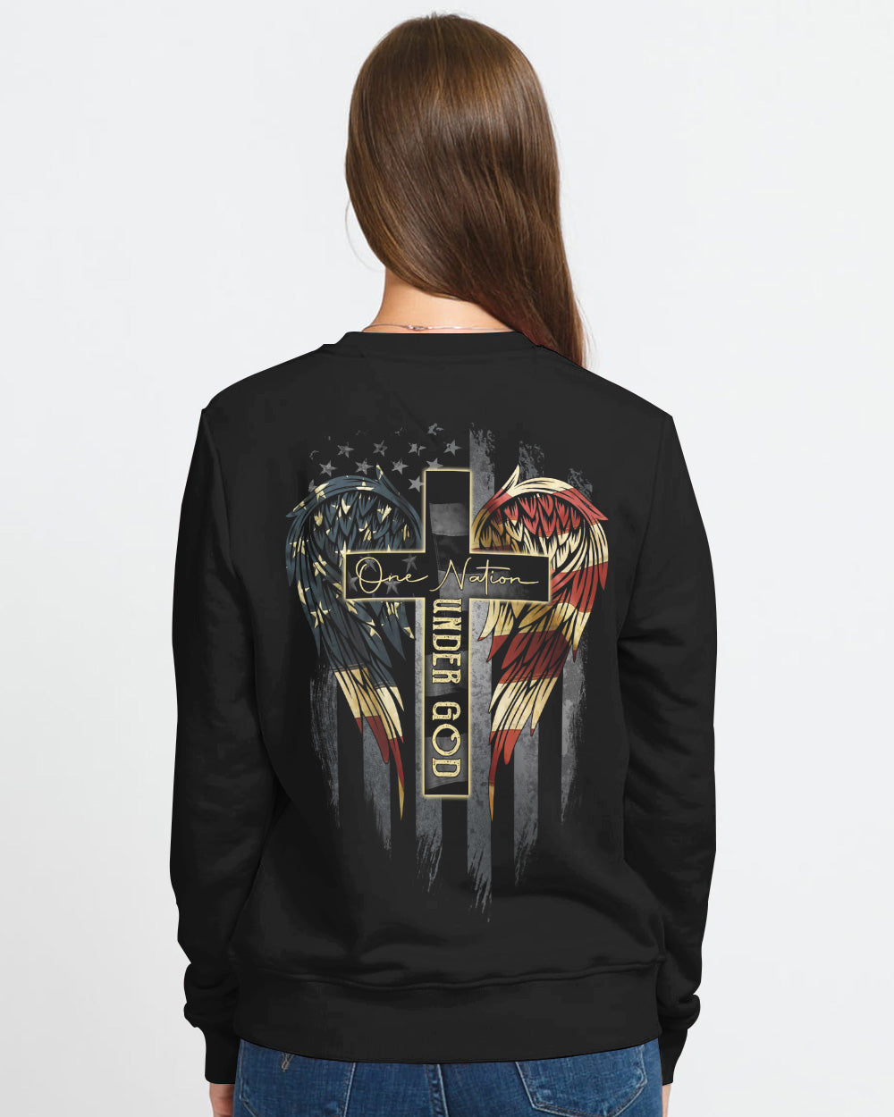 One Nation Under God Vintage American Flag Women's Christian Sweatshirt