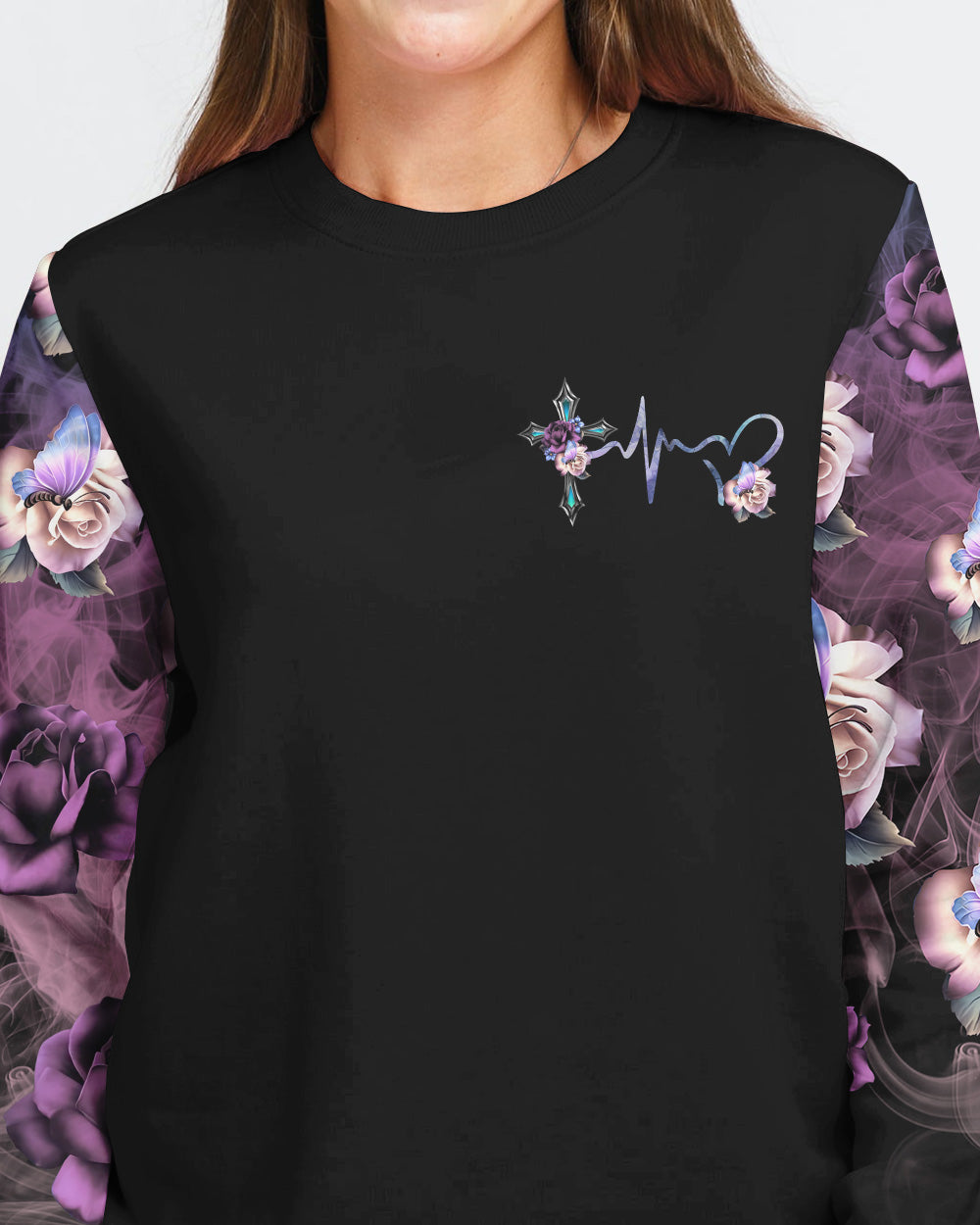 Faith Cross Floral Butterfly Women's Christian Sweatshirt