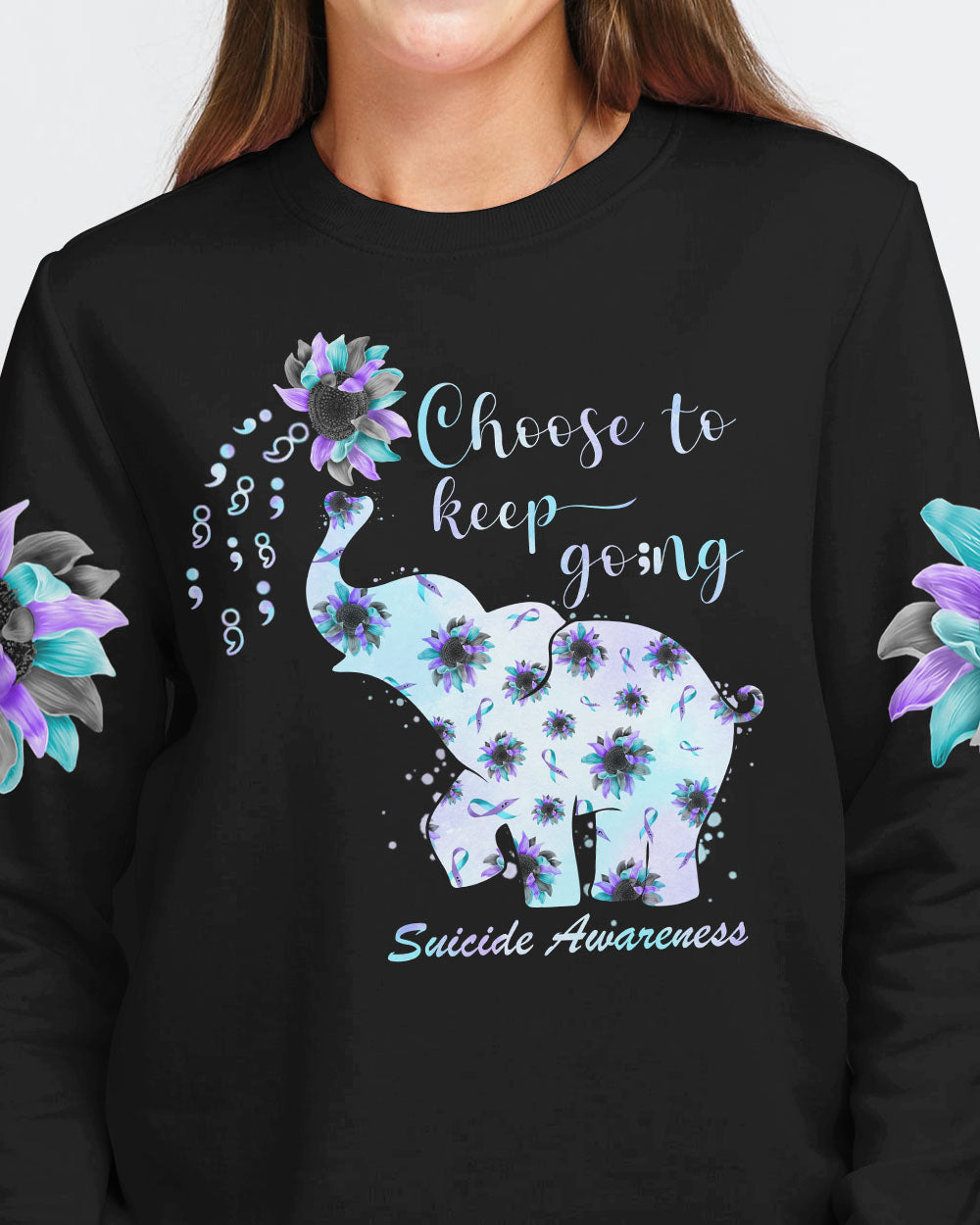 Choose To Keep Going Elephant Sunflower Women's Suicide Prevention Awareness Sweatshirt