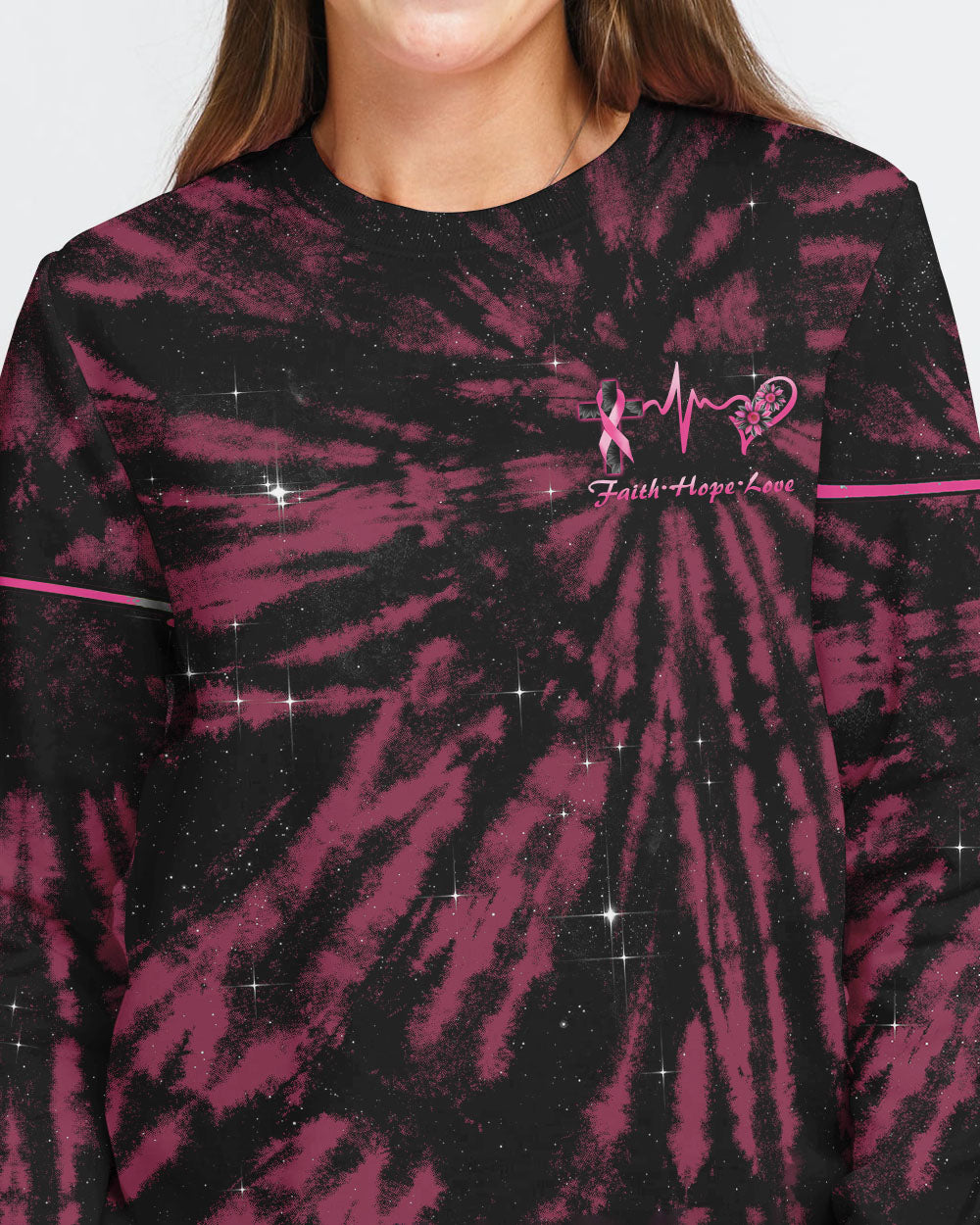 Cross Wing Sunflower Tie Dye Pink Ribbon Women's Breast Cancer Awareness Sweatshirt