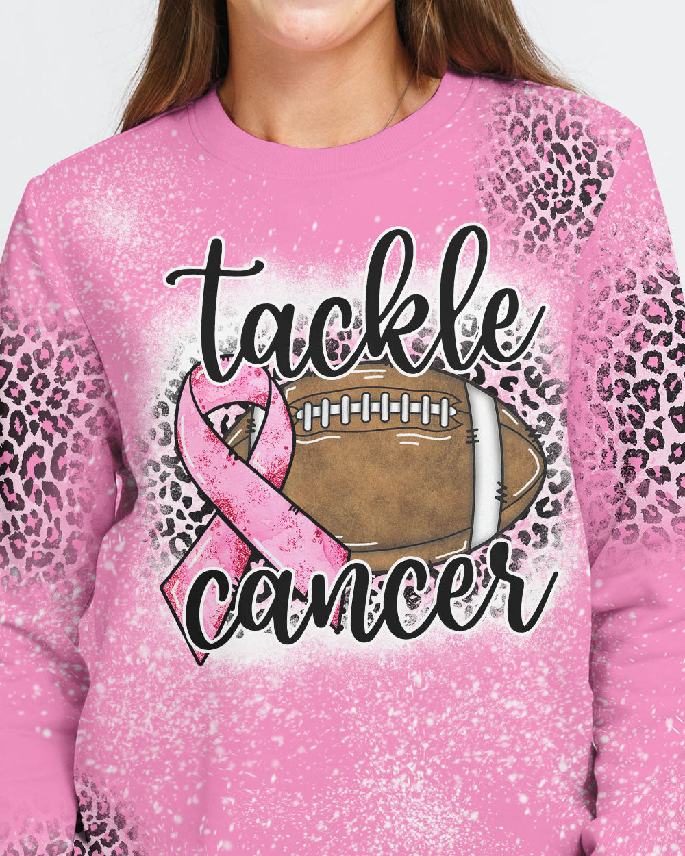 Pink Leopard Tackle Cancer Women's Breast Cancer Awareness Sweatshirt