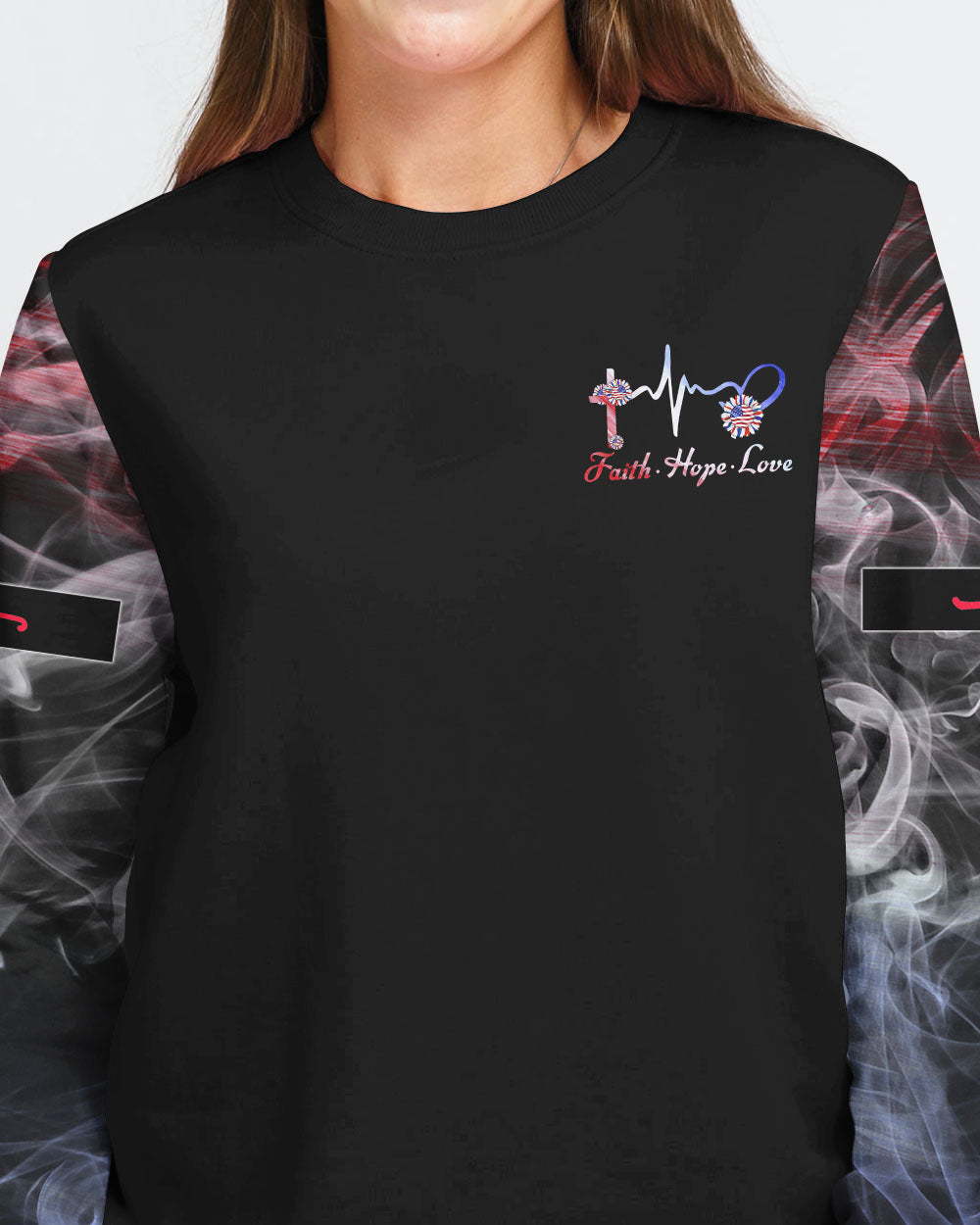 One Nation Under God Firework Smoke Flag Independence Day Women's Christian Sweatshirt