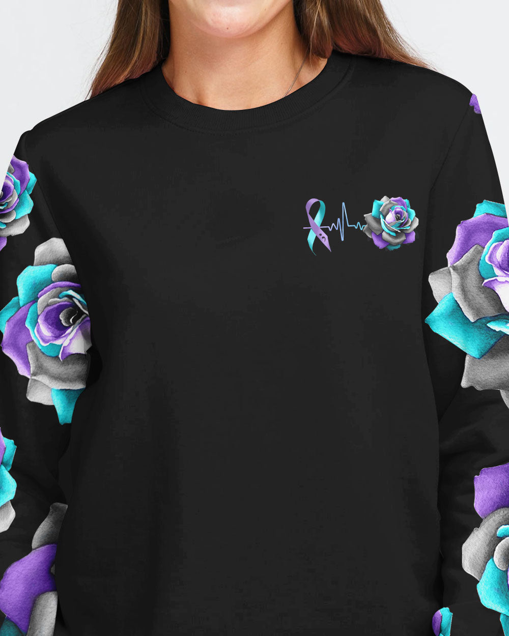 Fosse Flag Cross Light Ribbon Women's Suicide Prevention Awareness Sweatshirt