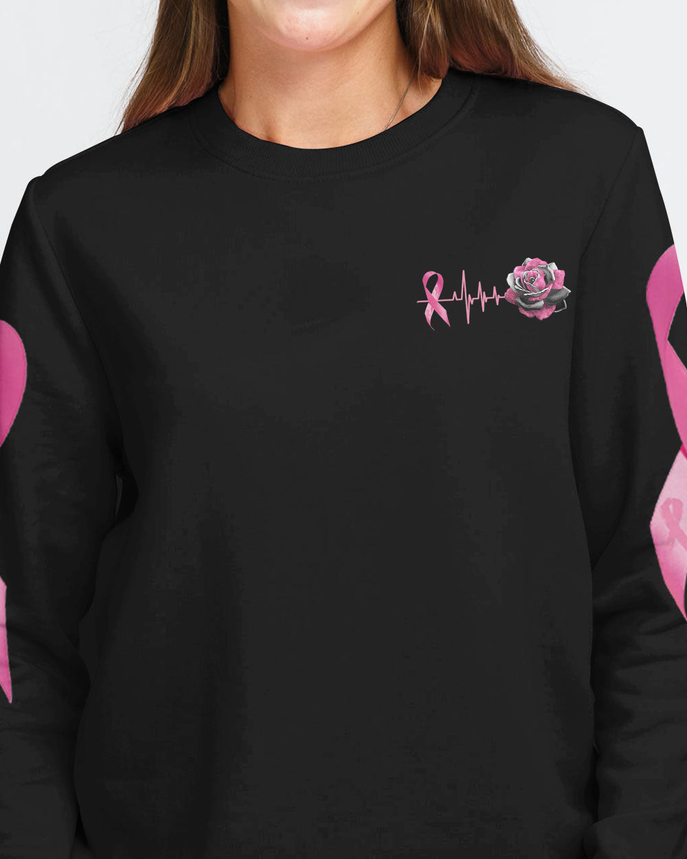 Pink Rose Ribbon Flag Women's Breast Cancer Awareness Sweatshirt