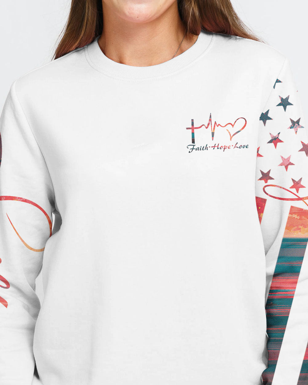 Faith Over Fear Sunset Beach Flag Women's Christian Sweatshirt