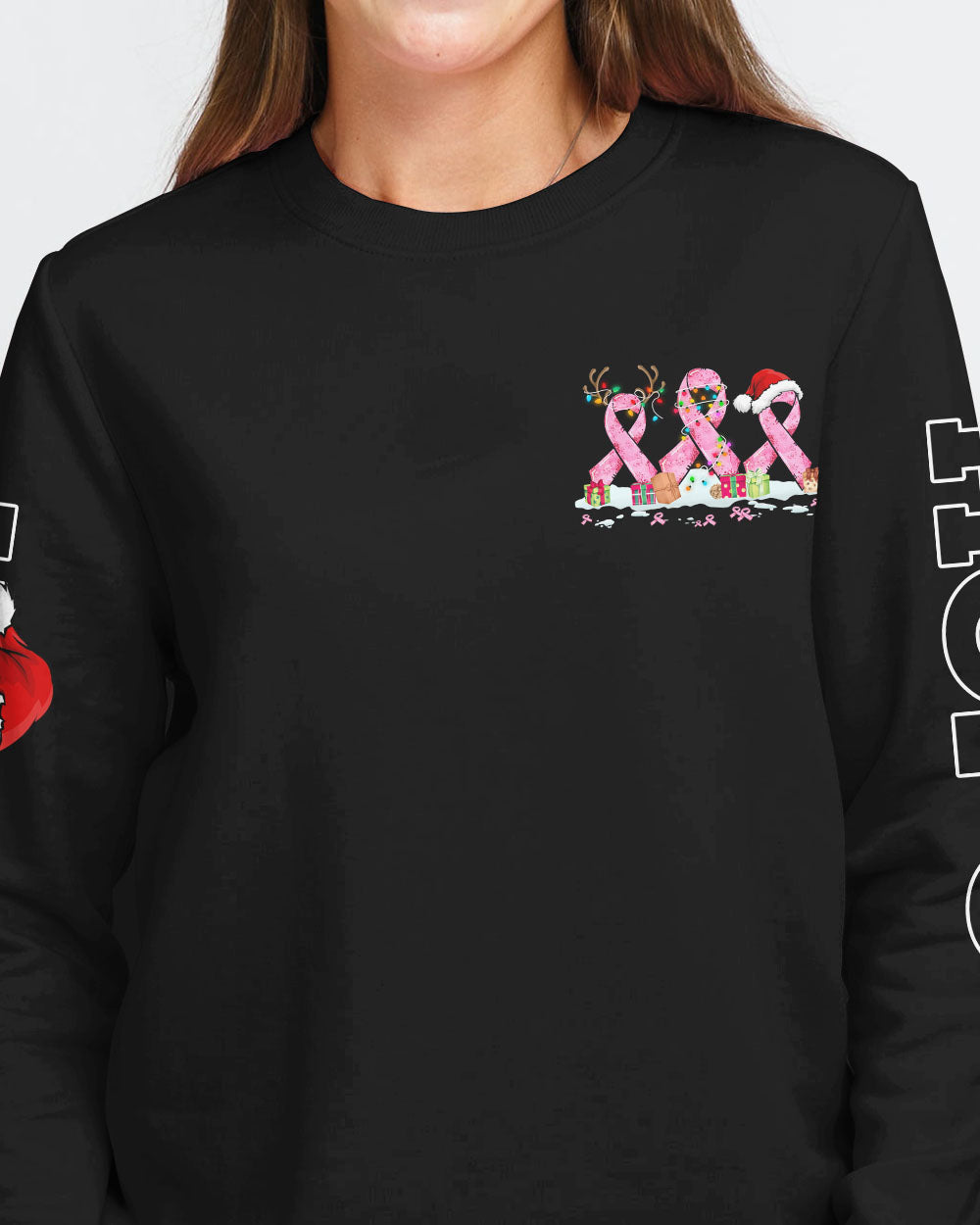 Hope For A Cure Ribbon Christmas Women's Breast Cancer Awareness Sweatshirt