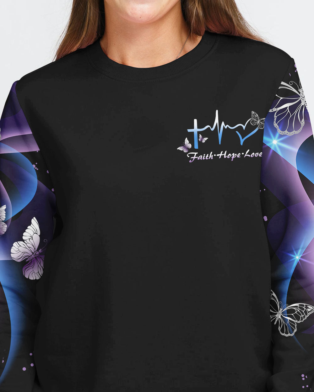 Faith Hope Love Butterfly Abstract Women's Christian Sweatshirt