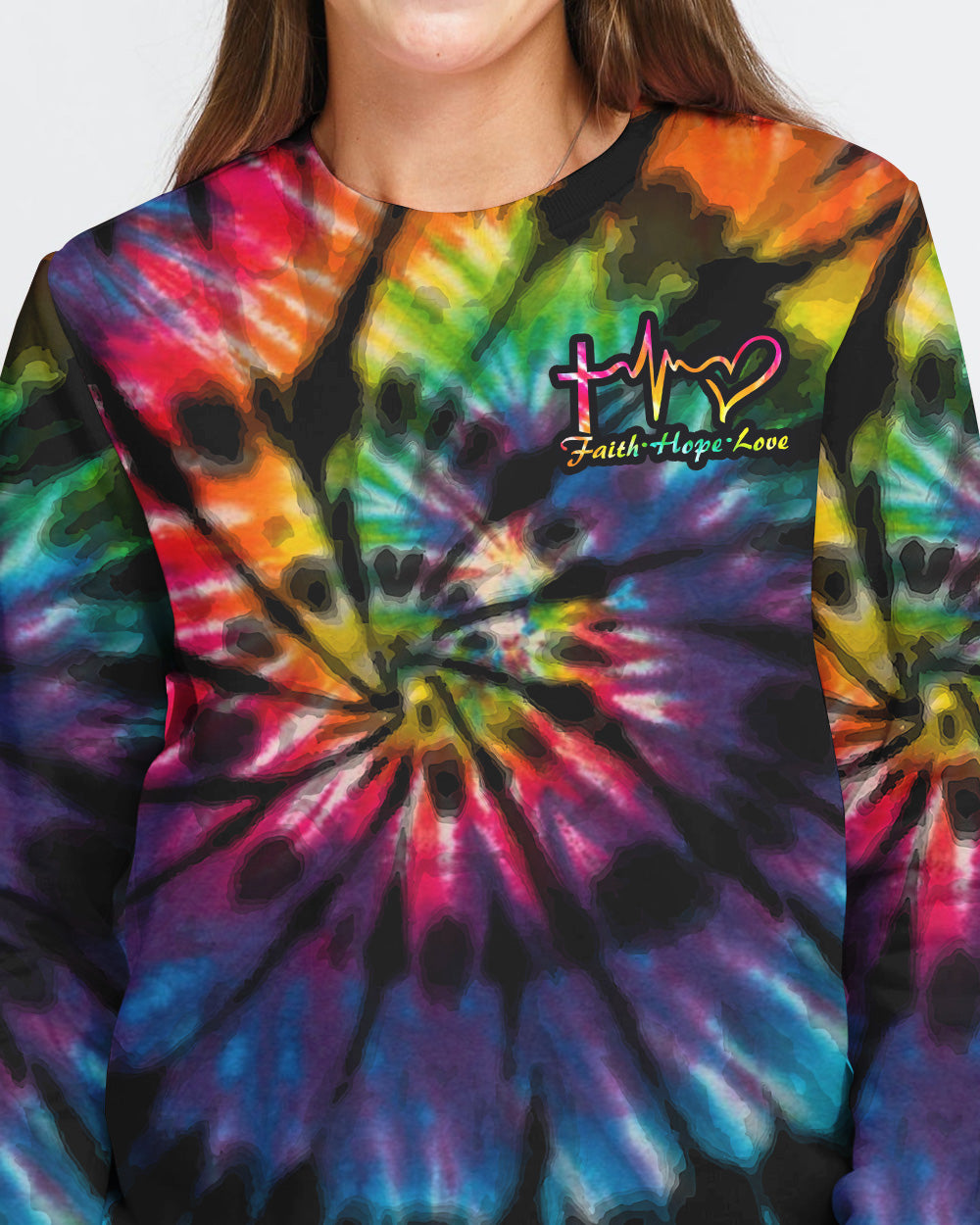 Sunflower Cross Full Tie Dye Faith Women's Christian Sweatshirt