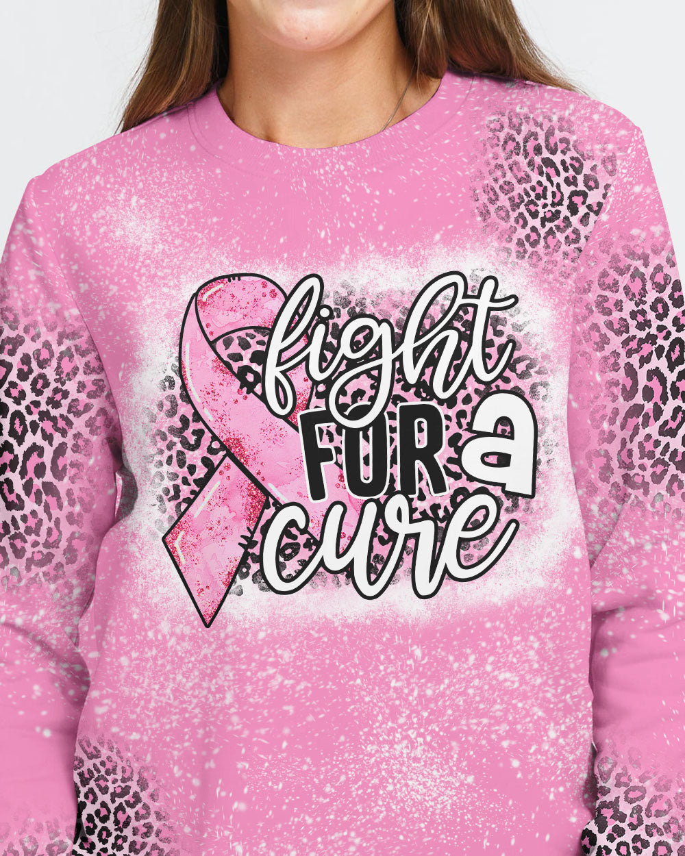 Fight For A Cure Pink Leopard Beached Women's Breast Cancer Awareness Sweatshirt