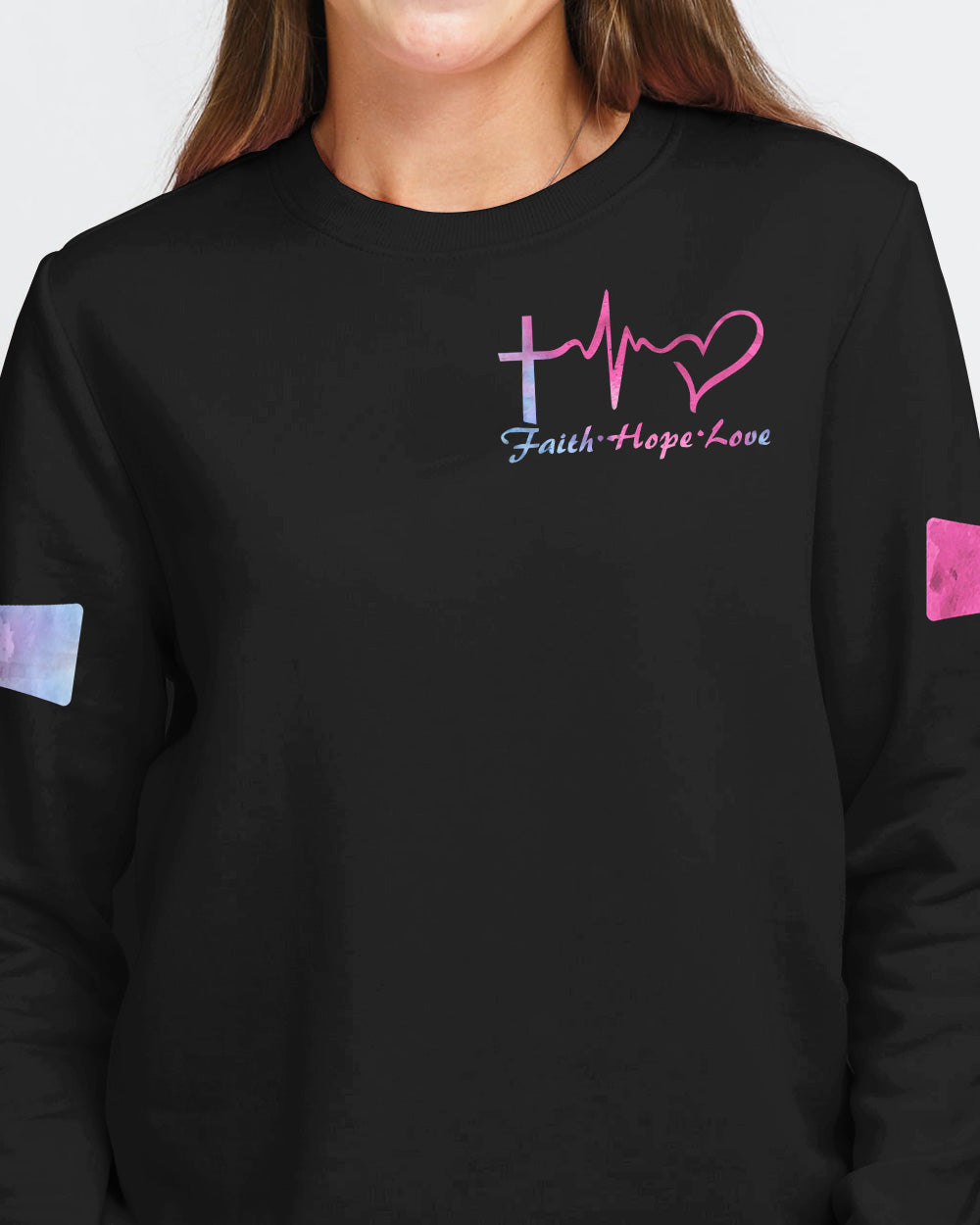 Faith Hope Love Heart Colorful Watercolor Women's Christian Sweatshirt