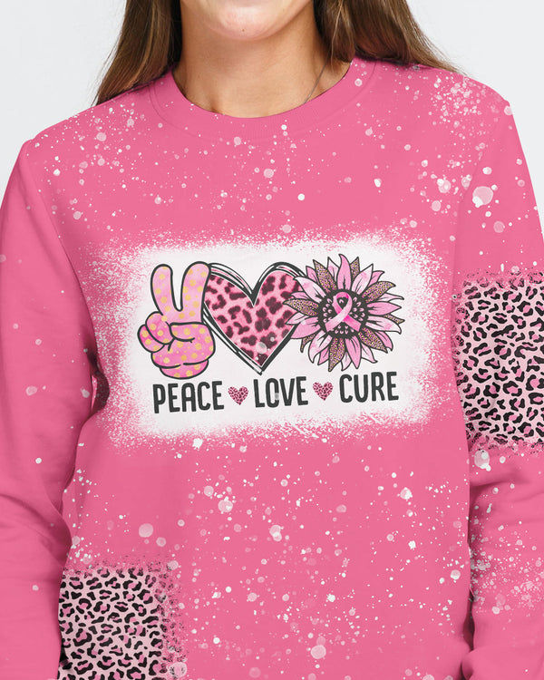 Peace Love Cure Bleached Pink Women's Breast Cancer Awareness Sweatshirt