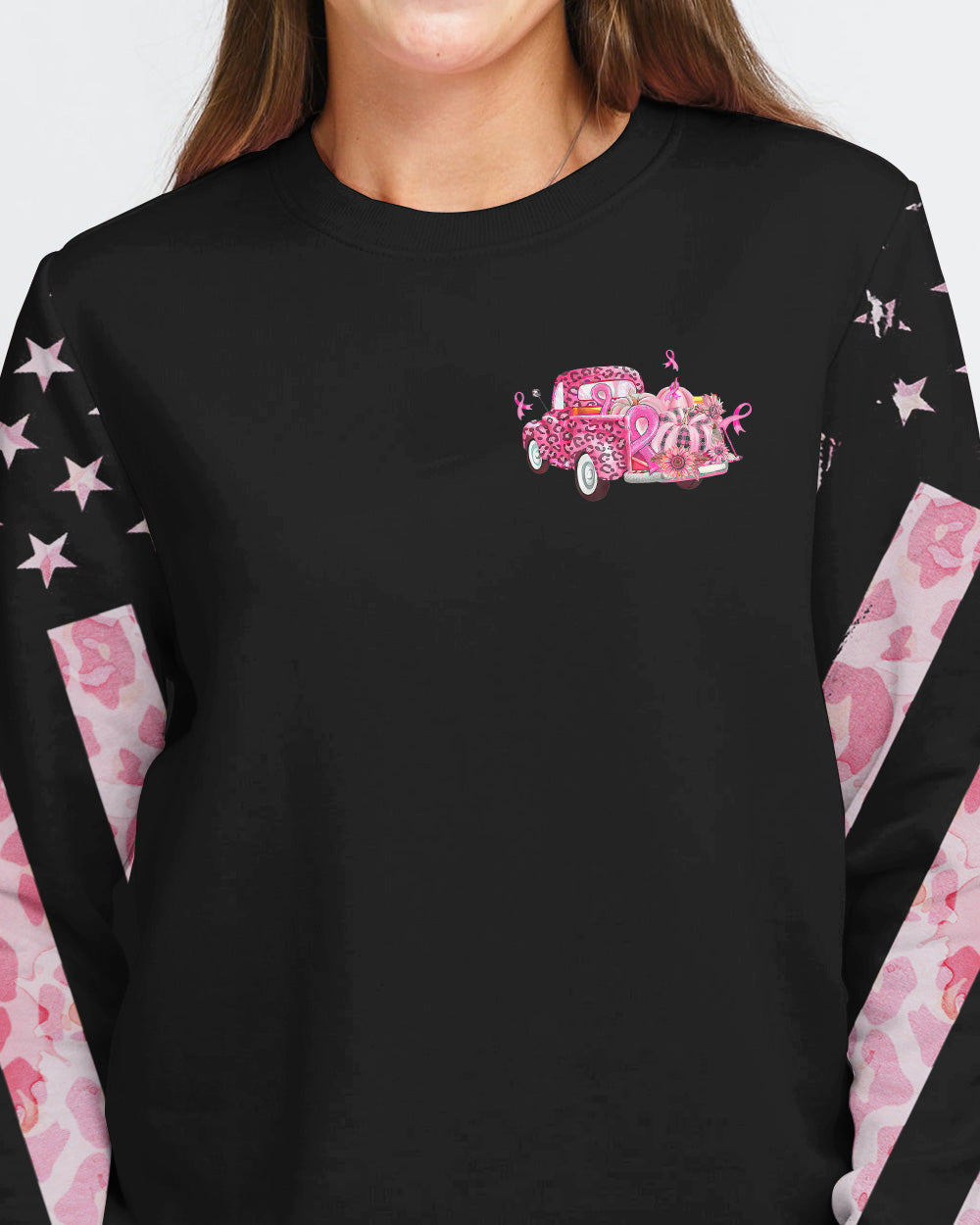 In October We Wear Pink Truck Leopard Women's Breast Cancer Awareness Sweatshirt
