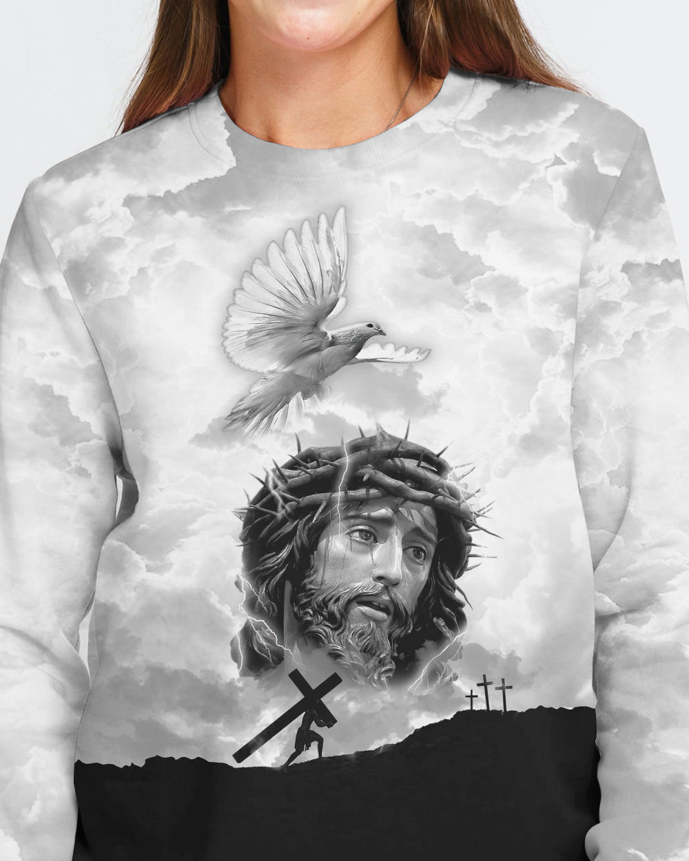 Miracle Worker Promise Keeper Light In The Darkness White Black Cross Women's Christian Sweatshirt
