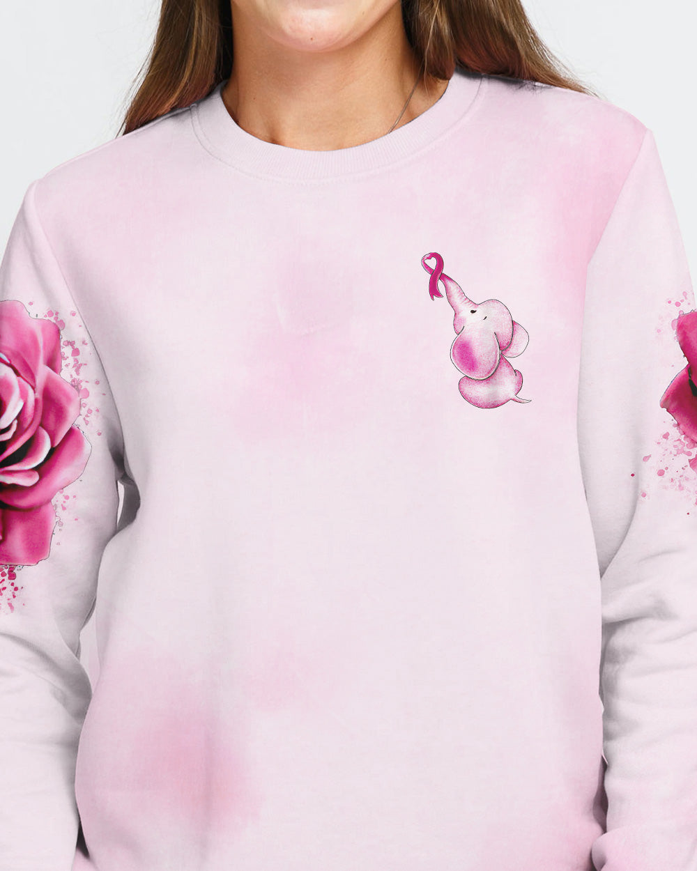 Never Give Up Rose Elephant Women's Breast Cancer Awareness Sweatshirt