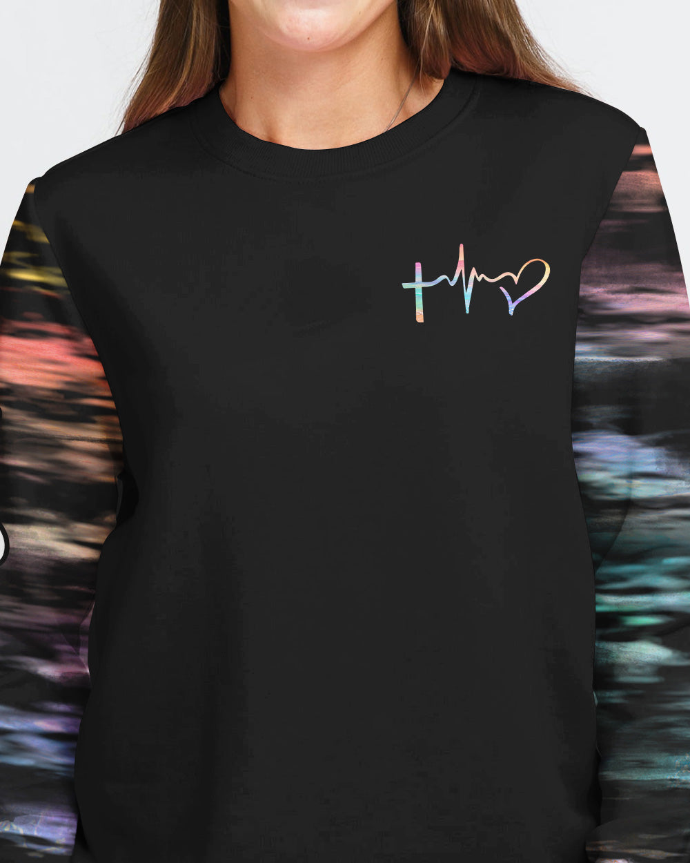Faith Over Fear Jesus Cross Colorful Water Women's Christian Sweatshirt