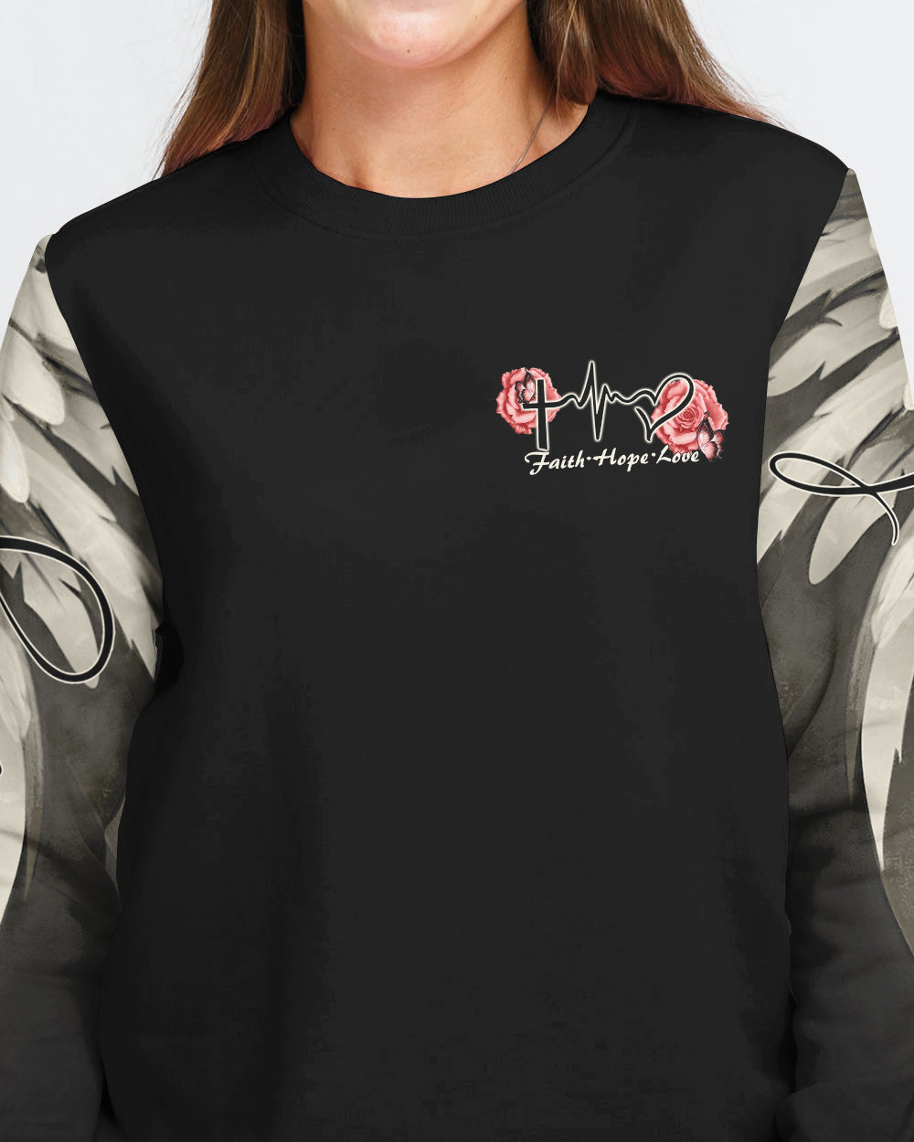 Pink Rose Cross Wings Vintage Women's Christian Sweatshirt