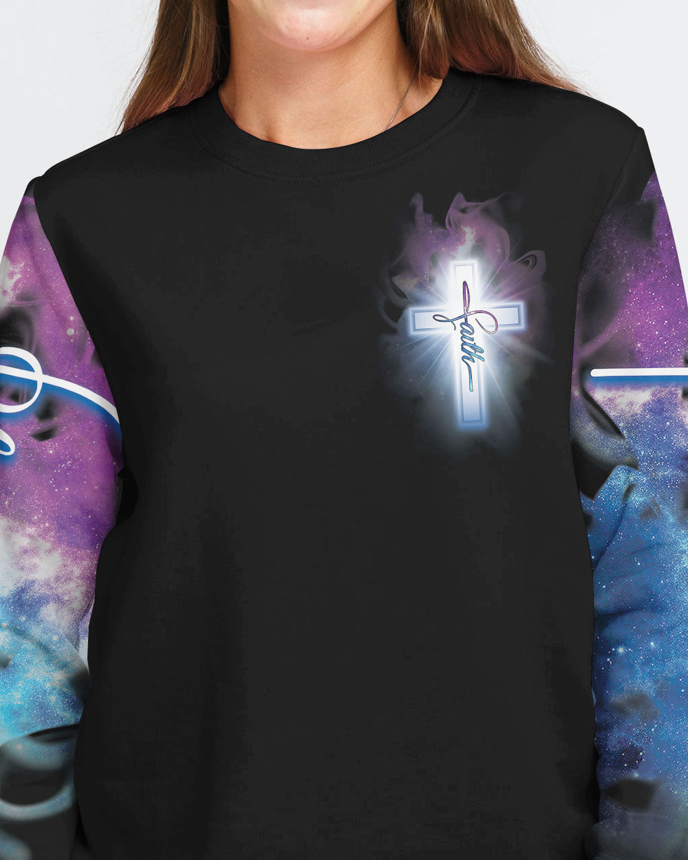 Faith Over Fear Jesus Galaxy Sky Women's Christian Sweatshirt