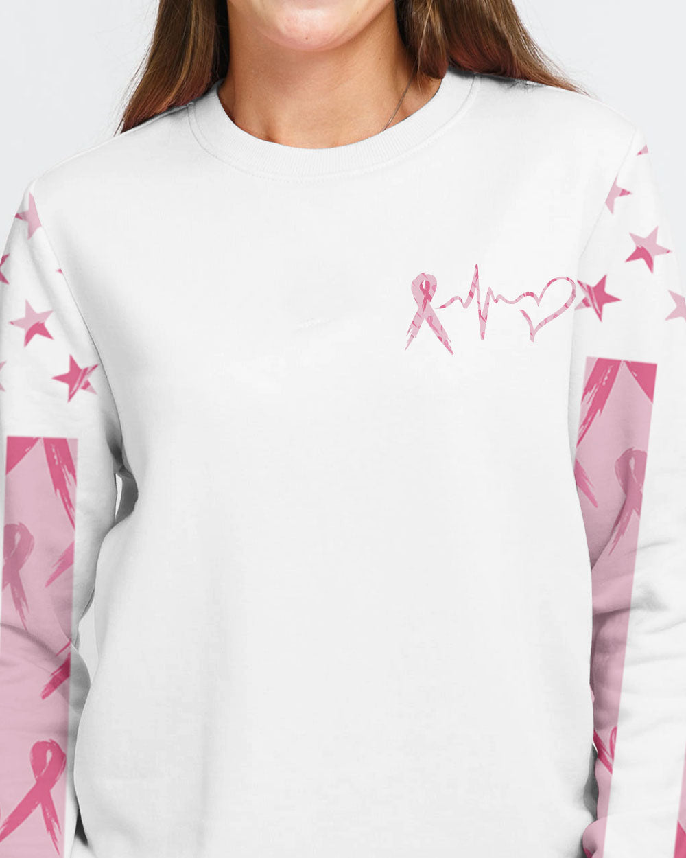 Pink Flag Ribbon Heart Beat Women's Breast Cancer Awareness Sweatshirt