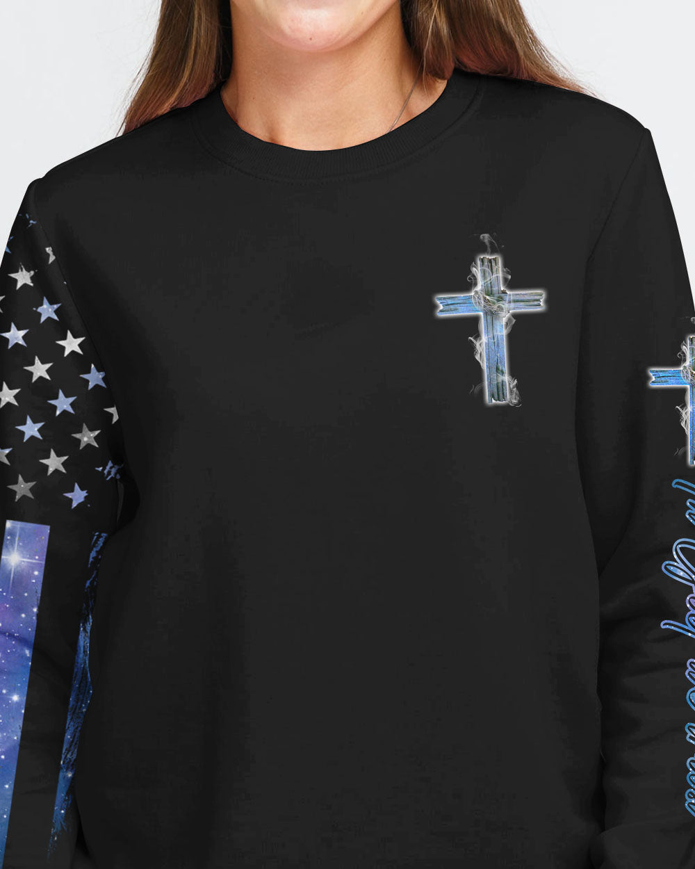 Faith Jesus Cross Galaxy Flag Women's Christian Sweatshirt