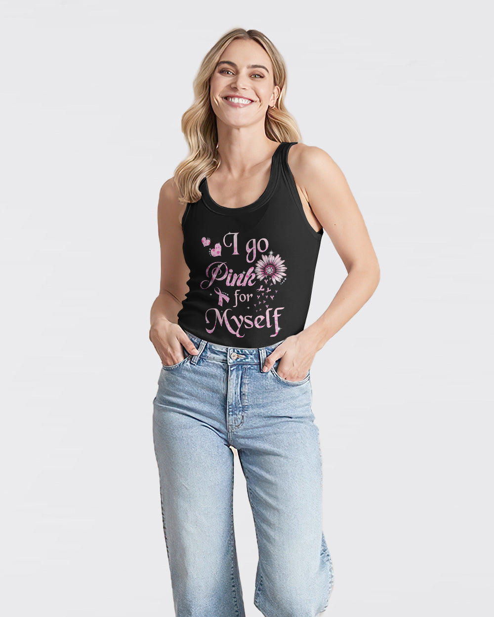 Never Give Up Pink Wings Daisy Women's Breast Cancer Awareness Tanks