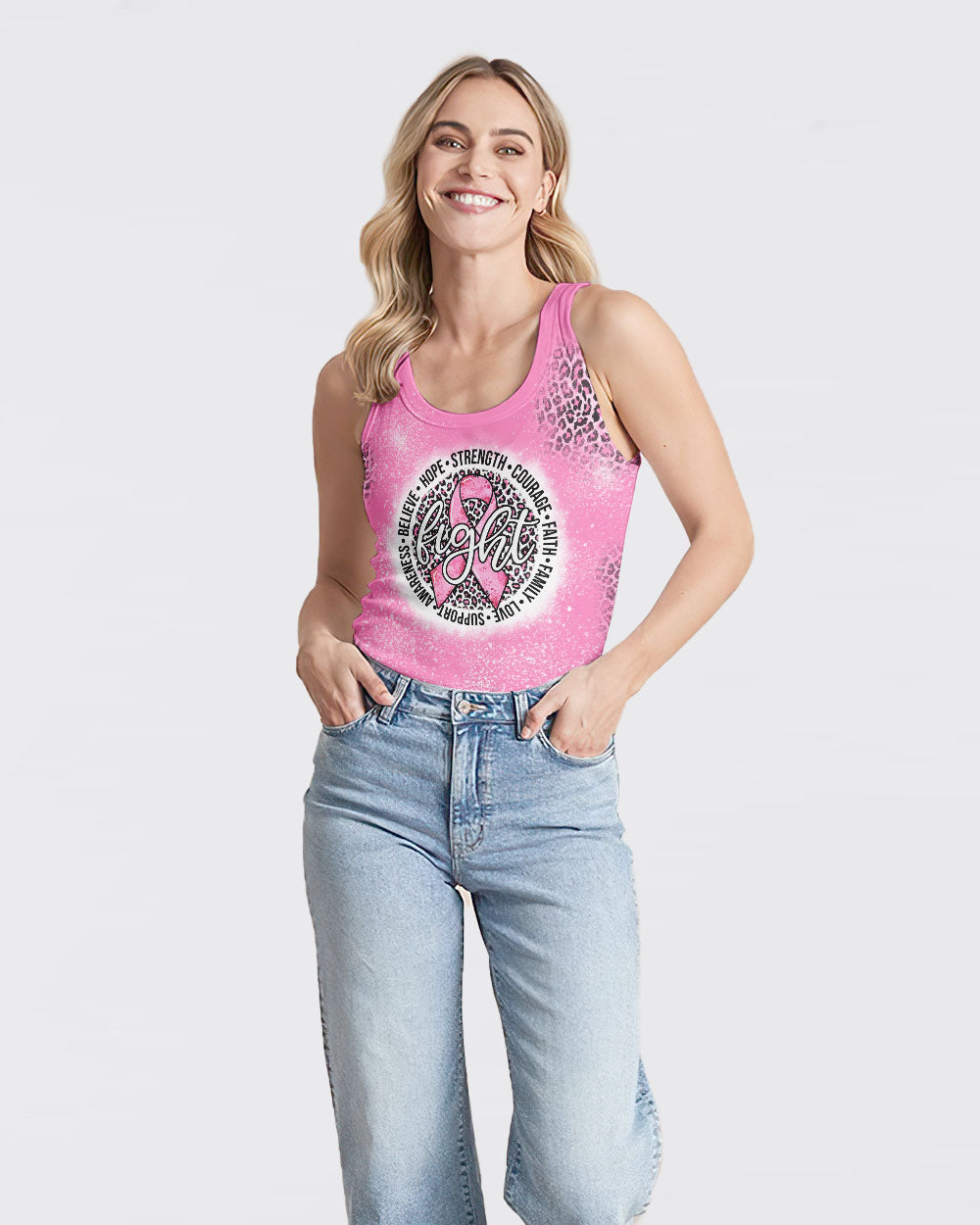 Fight Cancer Ribbon Circle Women's Breast Cancer Awareness Tanks