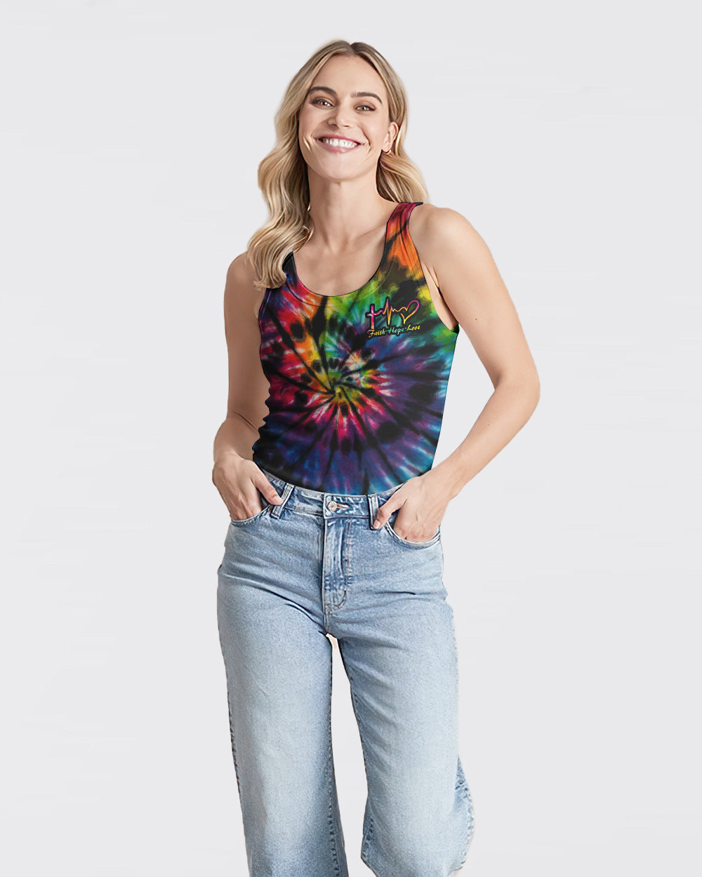 Sunflower Cross Full Tie Dye Faith Women's Christian Tanks