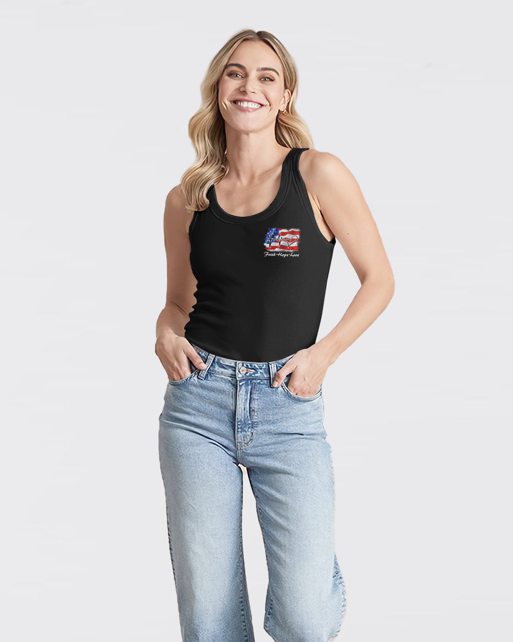 Jesus American Flag Wings Arm Women's Christian Tanks